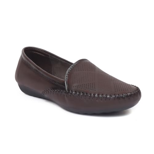 Image of Zoom Shoes Genuine Burnished Leather Brogue Bellies for Women and Girls ZVTR-01 | Ideal for Casual Events, Parties, and Ethnic Looks | Memory Cushioned Insole with Anti-Slip Sole