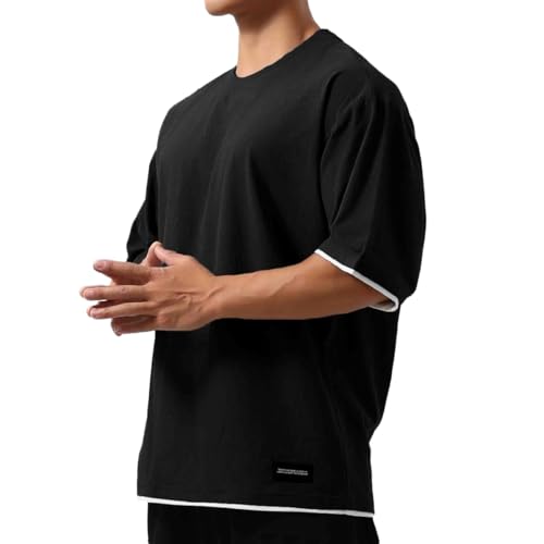 Mens Oversize Loose Hip-hop Shirts Plus Size Shirts Half Sleeve Workout Gym Sweatshirts for Men T833