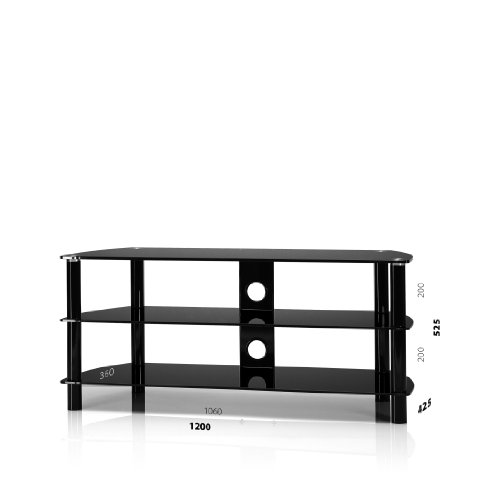 Just-Racks TV-Tisch JRC1201 | Aus Schwarzglas mit Aluminiumsäulen | 120 x 52.5 x 42.5 cm - JRC1201 Just-Racks TV-Tisch JRC1201 | Aus Schwarzglas mit Aluminiumsäulen | 120 x 52.5 x 42.5 cm