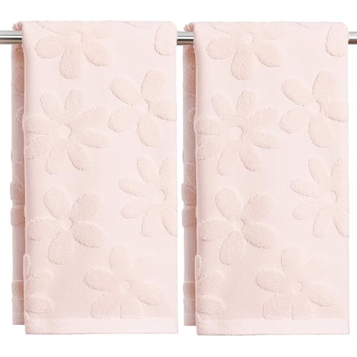 Artoid Mode Pack de 2 toallas de mano de primavera de algodón jacquard, 35 x 75 cm, diseño de flores 3D, color rosa, 35 x 75 cm, suave, absorbente, decoración de baño, toalla de baño