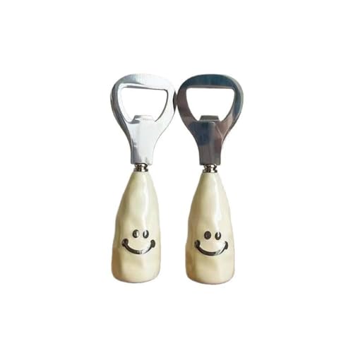 オープナー 栓抜き かわいいスマイリーフェイス、ビール、セラミックハンドル、スタンド可能、クリエイティブ、ステンレススチール 3つ1セット (A*3)