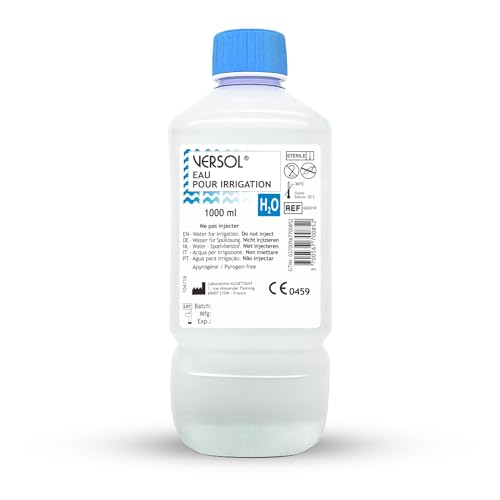 VERVERSOL Agua estéril para enjuague, 1 L, agua purificada H₂O, solución estéril sin pirógenos para limpieza de heridas, cuidado de la piel, acondicionador de lentes de contacto, primeros auxilios e