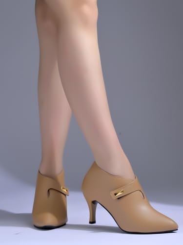 Image of Shoetopia Women's Pointed Toe Heeled Bellies - Elegant Slip-On Pumps with Strap Detail | Office Shoes