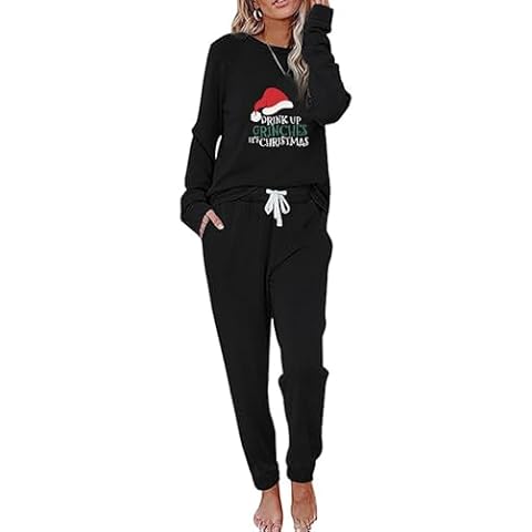 OCEANLUX Christmas Pajamas Set for Women 2 Piece Outfits Joggers Sweatsuits Tracksuit Lounge Suits Cover