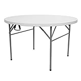VINGLI 48' Round Bi-Folding Commercial Table, 4 Feet Portable Plastic Dining Card Table for Kitchen or Outdoor Party Wedding Event, White Granite
