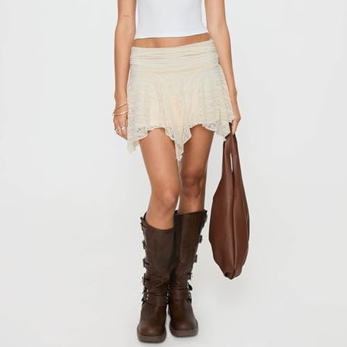 Women Y2K Lace Pleated Mini Skirts Layered Ruched Asymmetrical Short Skirts Renaissance Fairy Mini Skirt3