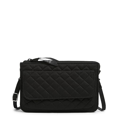 Vera Bradley Women's Cotton Wallet Crossbody Purse with RFID Protection, Black, One Size