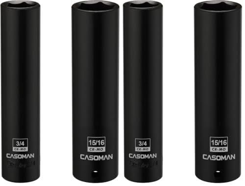 Image of CASOMAN 2PCS 1 /2-Inch Drive Extra Deep Socket- 3 /4 inch & 15 /16 inch, CR-MO, SAE, 6-Point, Extra Long (Pack of 2)