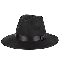 OHEETU Klassische schwarze Fedora-Hut mit breiter Krempe, Filz, Panama-Jazz-Derby-Mütze mit verstellbarem Band, für Damen und Herren (56–59 cm)
