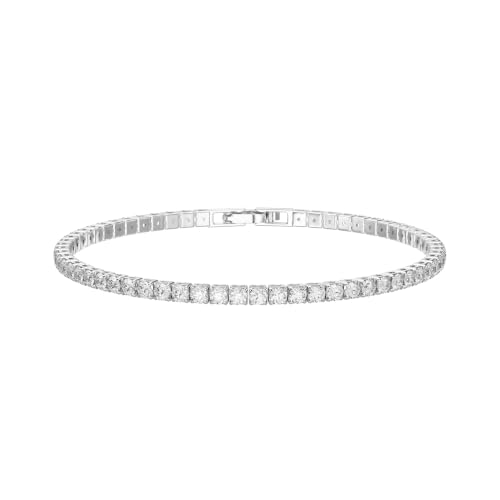 Tewiky Tennis Bracelet Silver Plated 3mm Cubic Zirconia Bracelets