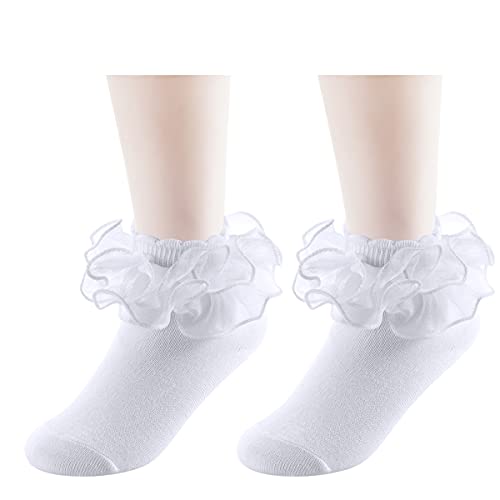 Big Girls Lace Socks Shimmering Cute Ruffle Comfortable Frilly Dress Ankle Socks 3 Pairs2