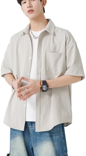 （05:30時点） [Hyjkl] シャツ メンズ 半袖 大きいサイズ 薄手 快適 肌に優しい 通気性 吸汗速乾 夏服 軽い 柔らかい カジュアル 無地 ファッション 男女兼用 春夏秋 ベージュ-3XL