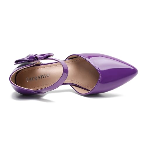 fereshte Women's Pointed Toe Bow Ankle Strap Kitten Heel Pumps, D'Orsay Style Dress Shoes Purple Patent 41 - US 8.5 by fereshte - Used condition - Image 7