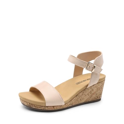 DREAM PAIRS Women's Open Toe Buckle Ankle Strap Platform Wedge Sandals for Women Summer Dressy Shoes | Women, Wedge, Platform, Open Toe, Ankle Strap, Buckle 5.5 Nude-suede