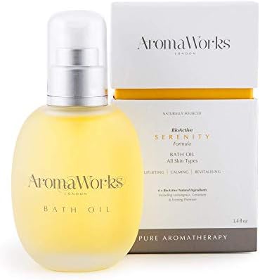 Aromaworks Serenity Bath Oil - 100% Pure Essential Oils - Soothes Away Stress - Uplifts And Energizes Mind - Leaves Skin Nourished - Naturally Scented - Vegan - Suitable For All Skin Types - 3.4 Oz