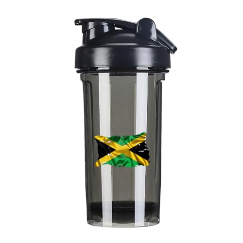 Torn Broken Jamaica Jamaican Flag 18 Ounce Shaker Bottle Drink Mixer Leak-proof Pre Workout Protein Shakes Meal Replacement Shakes Bottles 500ML/18 Oz Black
