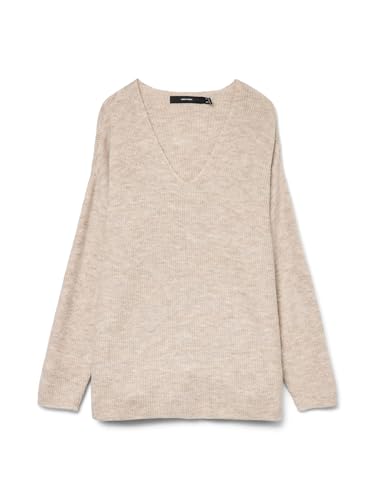 Jersey de Punto V Cuello Manga Larga suéter Tejido VMCREWLEFILE, Color:Beige, Talla:XL