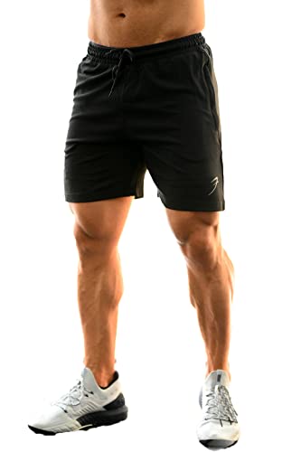 Image of Athletic Slim Fit Training and Gym Shorts for Men with Zipper Pockets