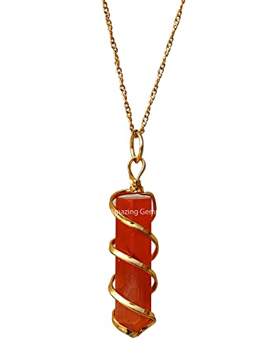 Carnelian Necklace for Women, Real Carnelian Crystal Gold Wrapped Arrowhead (Combo Pack of 2 Chains)