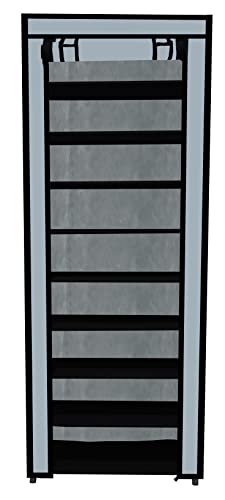 Image of Multi Utility 9 Layer Shelf Collapsible Metal Pipes with Non-Woven 100GSM Fabric Cover for Shoe /Cloth /Toy /Books Rack (Grey, Metal)
