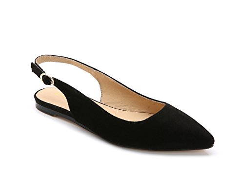 ComeShun Womens Sexy Pointed Closed Toe Flats Comfortable Black Slingback Suede Pumps Size 9