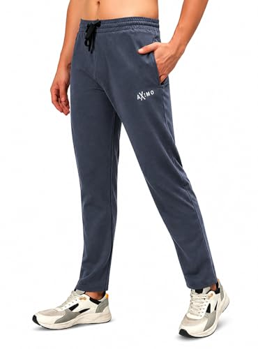 Image of Men Denim Track Pants Slim Fit Joggers Elastic Waistband Drawstring Stretchable Fabric Casual Lounge Travel Pants with Side Pockets Stylish Streetwear Jogger Pants for Men