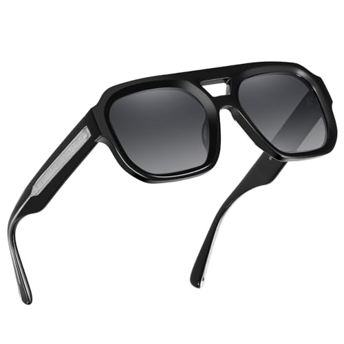 Image of DUCO Retro Square Aviator Sunglasses for Women Men Classic Vintage Trendy 70s Shades UV protection Sun Glasses DC2358
