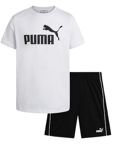 Image of PUMA Boys Short Set - 2 Piece Short Sleeve Crewneck Performance Graphic Tees and Athletic Mesh Shorts for Boys (Sizes: 4-16)