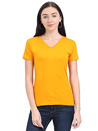 Image of FLEXIMAA Women's Cotton Plain V Neck Half Sleeve T-Shirt