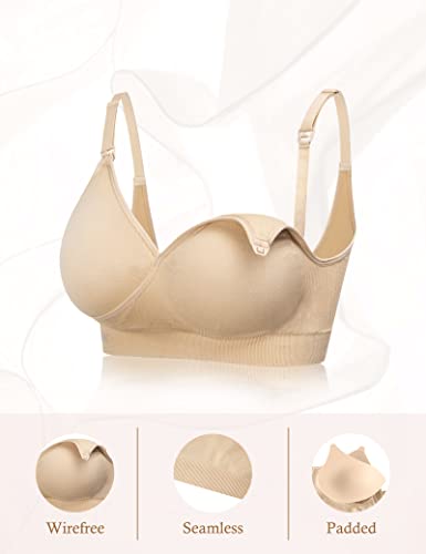 HOFISH 3PACK Full Bust Seamless Nursing Maternity Bras Bralette S-XXL with Extra Bra Extenders & Clips