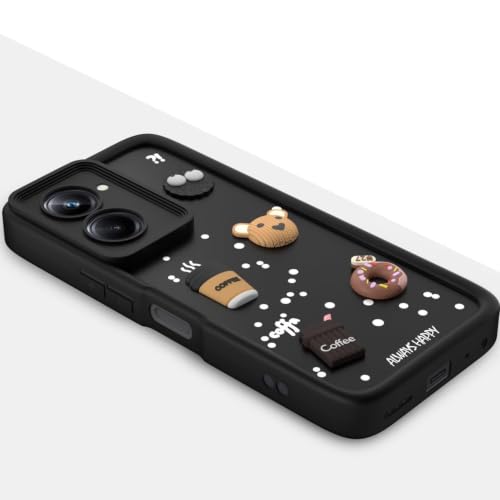 Image of Bintage Back Cover Compatible for Realme 10 Pro 5G | Cute 3D Taddy Ball Bear Milk Cake Coffee Silicon Case Full Body & Camera Protection - Black