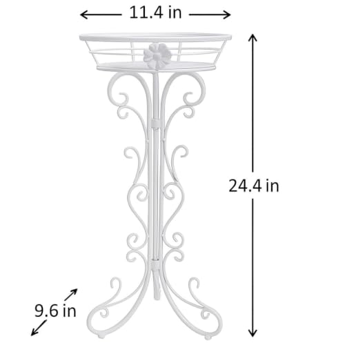 Image of Kundi Indoor Outdoor Wrought Iron Plant Stand, Tall Metal Iron Flower Pot Stand, 11.4 x 9.6 x 24.4 inches (Double Pot White) (Single Basket White)