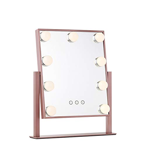My Comfort Living Vanity Makeup Mirror with Hollywood Lights - LED Lighted Make Up Vanity for Cosmetics - Professional Tabletop Beauty Mirror - Rose Gold