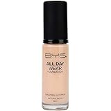 BYS All Day Wear Liquid Foundation Natural Beige - flawless base lasts all day no cake or flake buildable coverage Argan Oil antioxidant Vitamin E Peptides Vitamin C Hyaluronic Acid