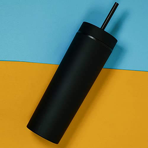 Ezhydrate Skinny Tumblers (4 Pack) - Black-16Oz Matte Pastel Colored Acrylic Tumblers With Lids And Straws | Double Wall Plastic Tumbler With Lid And Straw Bulk W Straw Cleaner Included #TOP2