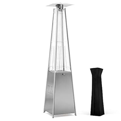 Pamapic Pool Heater Patio Heater, Pyramid 48,000 BTU Portable Heater with Patio Cover, Propane Outdoor Heaters for Patio, Backyard, Balcony with Wheels(Brushed Stainless Steel)