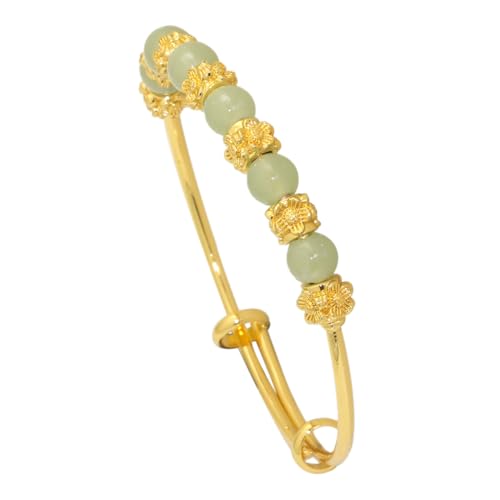 Fashion 18K Gold Plated Flower Adjustable Bracelet Faux Jade Beads Arm Band Cuff Bracelet
