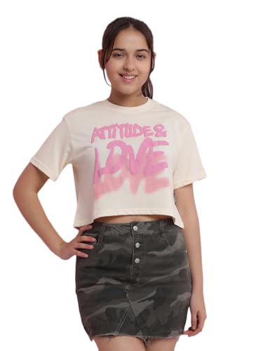 Image of Li'l Tomatoes Girls Crop T-Shirt | 100% Cotton | Graphic Printed Summer Top | Soft & Breathable Casual Wear | 7-16 Years