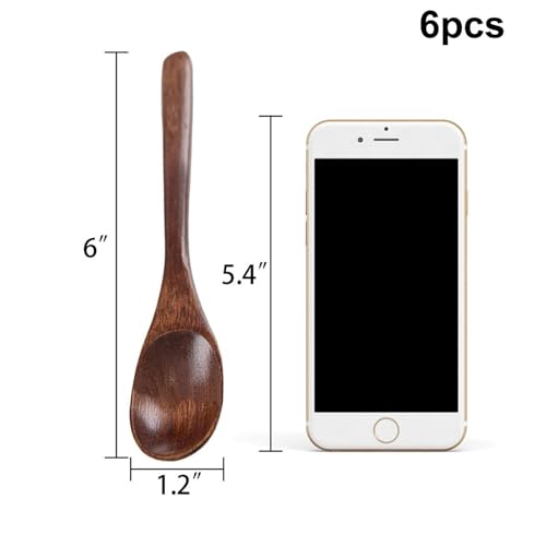 HANSGO 6PCS Wooden Spoons for Eating, 6 Inch Small Wooden Spoons for Honey, Coffee, Tea, Hot Cocoa, Jam, Bath Salts, Little Wood Table Spoon for Stirring, Smooth Finish, Unique Gifts for Men Women