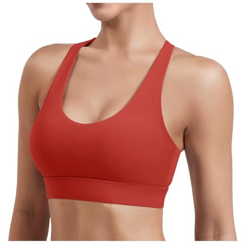 Sujetador deportivo para mujer, con sujeción fuerte, acolchado, para entrenamiento, yoga, fitness, gimnasio, sujetador deportivo, sujetador de yoga para mujer, cómodo entrenamiento, rojo, L