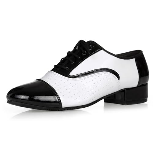 Men's Dance Shoes, Lace-Up Cowhide Leather Salsa Tango Waltz Ballroom Latin Dance Shoes for Outdoor