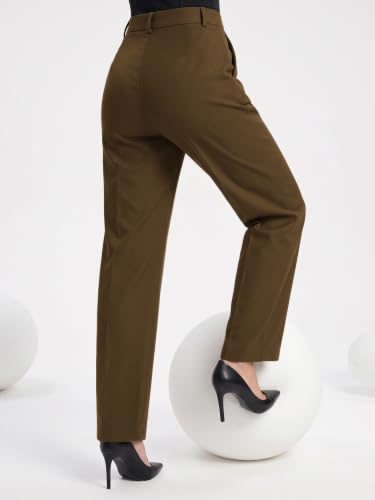 Image of Selvia Women's Solid Straight Fit Trousers, Front Pleated Formal Pants
