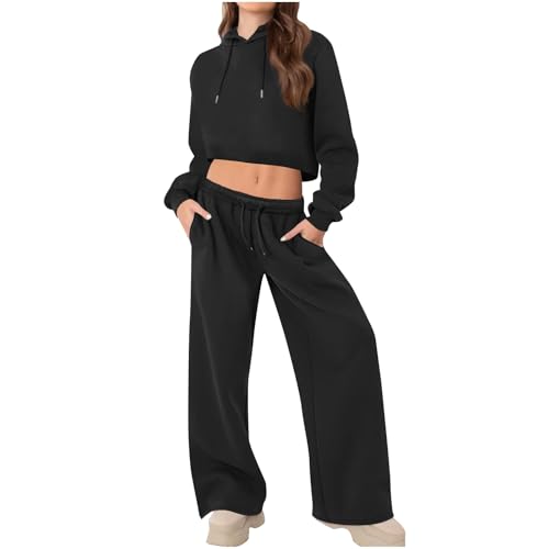 Conjunto deportivo abrigado de mujer pantalón recto y sudadera con capucha polivalente