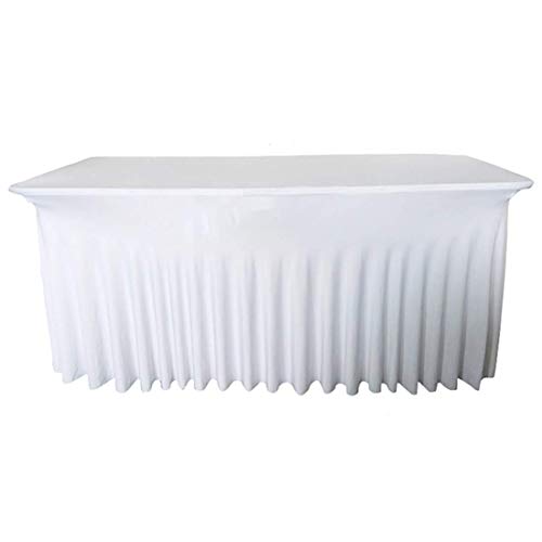 Trimming Shop Nappe rectangulaire en élasthanne extensible et élastique pour mariage, banquet, dîners, table de gâteau et de buffet (blanc, 182,9 cm, 190 g/m²)