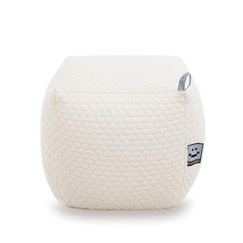HAPPERS Puff Cuadrado Morgan Blanco Taburete y Reposapiés para Salón, Oficina y Dormitorio, Relleno Incluido