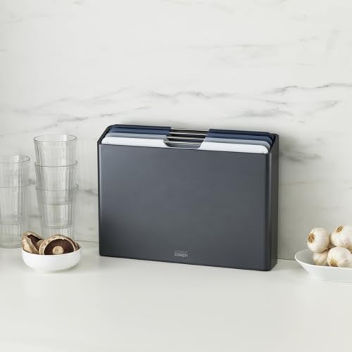 Joseph Joseph Folio Editions 4 piece colour coded Chopping Board Set, slimline case for organised storage, Large - Sage Green