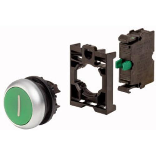 Bouton poussoir Eaton M22 vert pour rénover un pupitre de commande industriel
