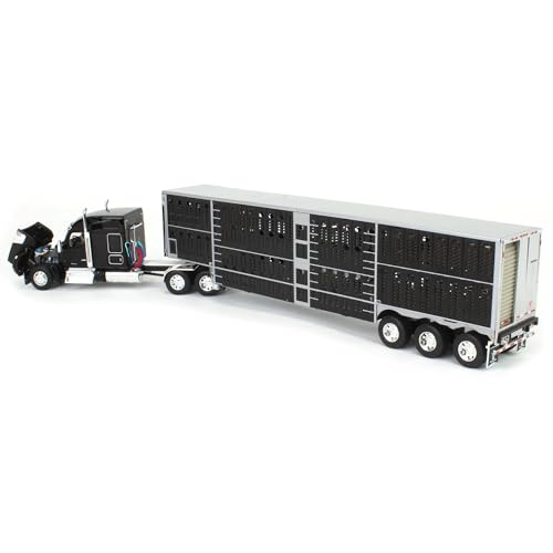 Camión Kenworth W990 escala 1/64 con remolque negro plata miniatura 4