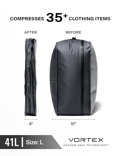 Black Voyage Reusable Vacuum Compression Travel Bag for Carry-On Suitcase and Backpack, Recycled IP67 Waterproof Space Saver Vacpack (1-Pack, 41L - No Pump)