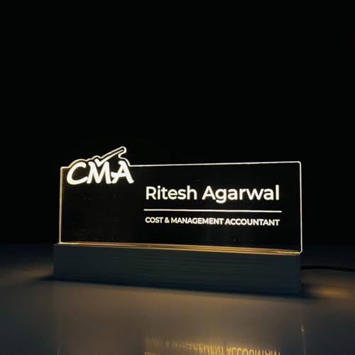 Image of Personlised LED Name Plate for Office Desk Table Name Sign Gift for CMA Cost and Management Certified Accountant Finance Manager Company Size (10 x 6 inch) (For CMA (Cost and Management Accountant))